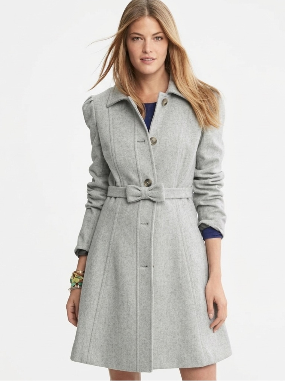 Banana Republic Gray Wool Blend Fit & Flare Coat Fitted Size Small Quiet Luxury
